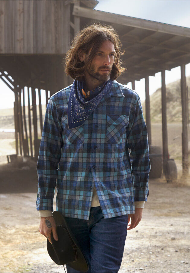 Man standing outside wearing Pendleton Umatilla Plaid Shirt