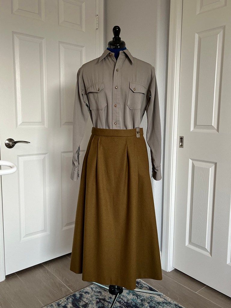a Gambler shirt with a skirt of Pendleton wool on a dress form. photo courtesy Rali Burleson