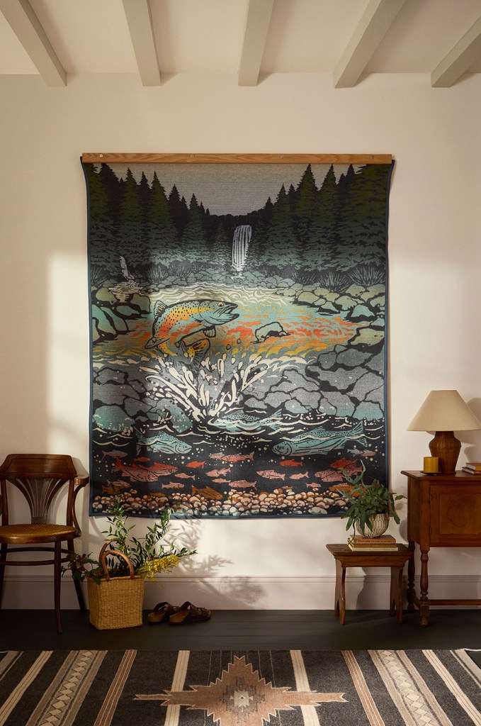 The Salmon Falls blanket hanging on a wall