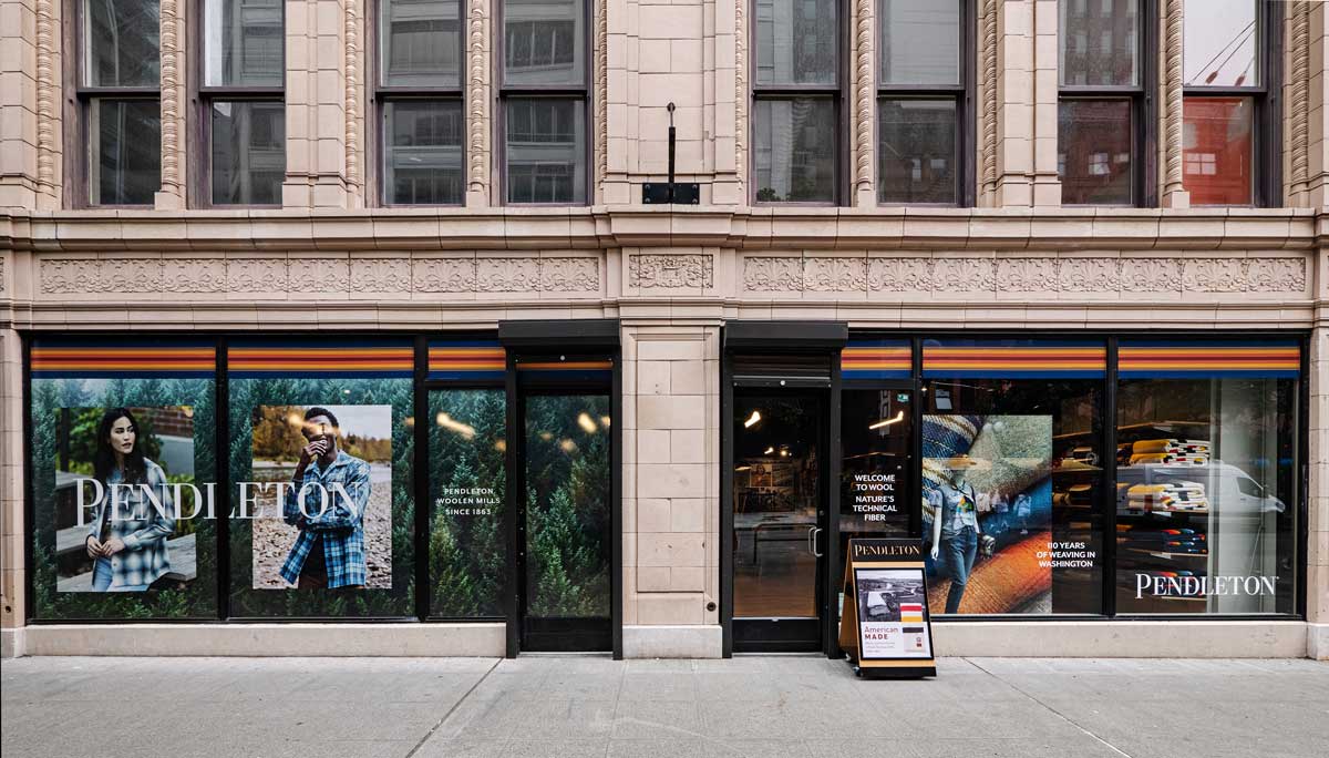 The front exterior of the Seattle Pendleton store on Pine Street in Seattle Washington.