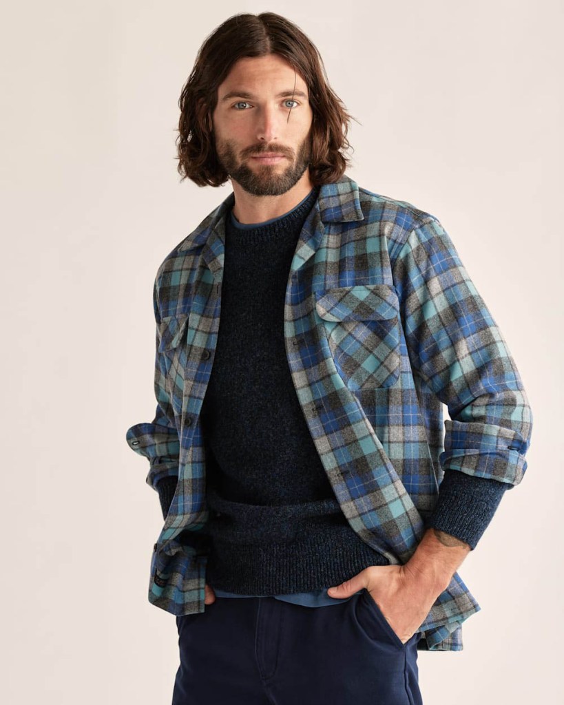 Men's wool Board Shirt by Pendleton, in the Original Surf Plaid made popular by the Beach Boys