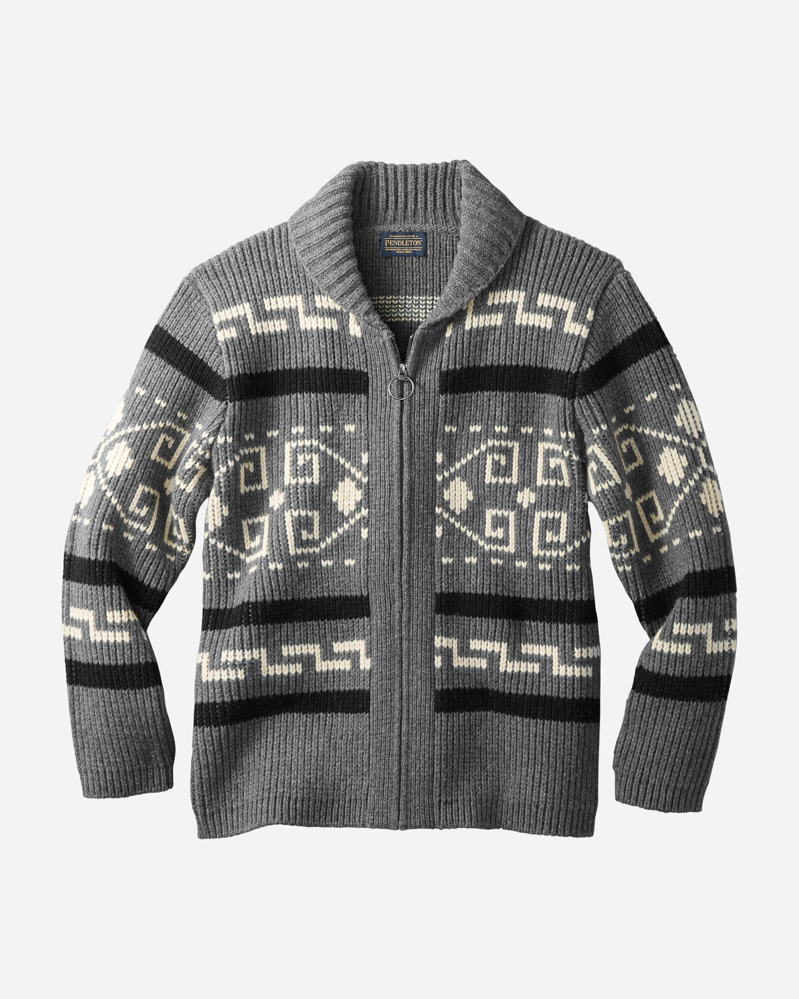 The Westerley cardigan in charcoal, black and white.