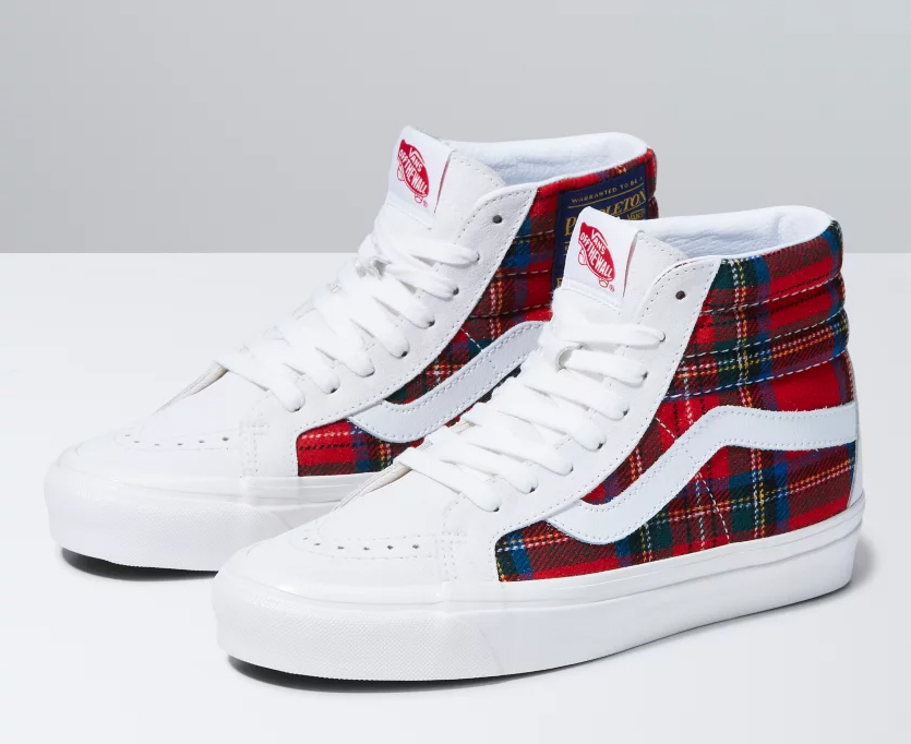 ANAHEIM FACTORY SK8-HI 38 DX IN RED STEWART TARTAN