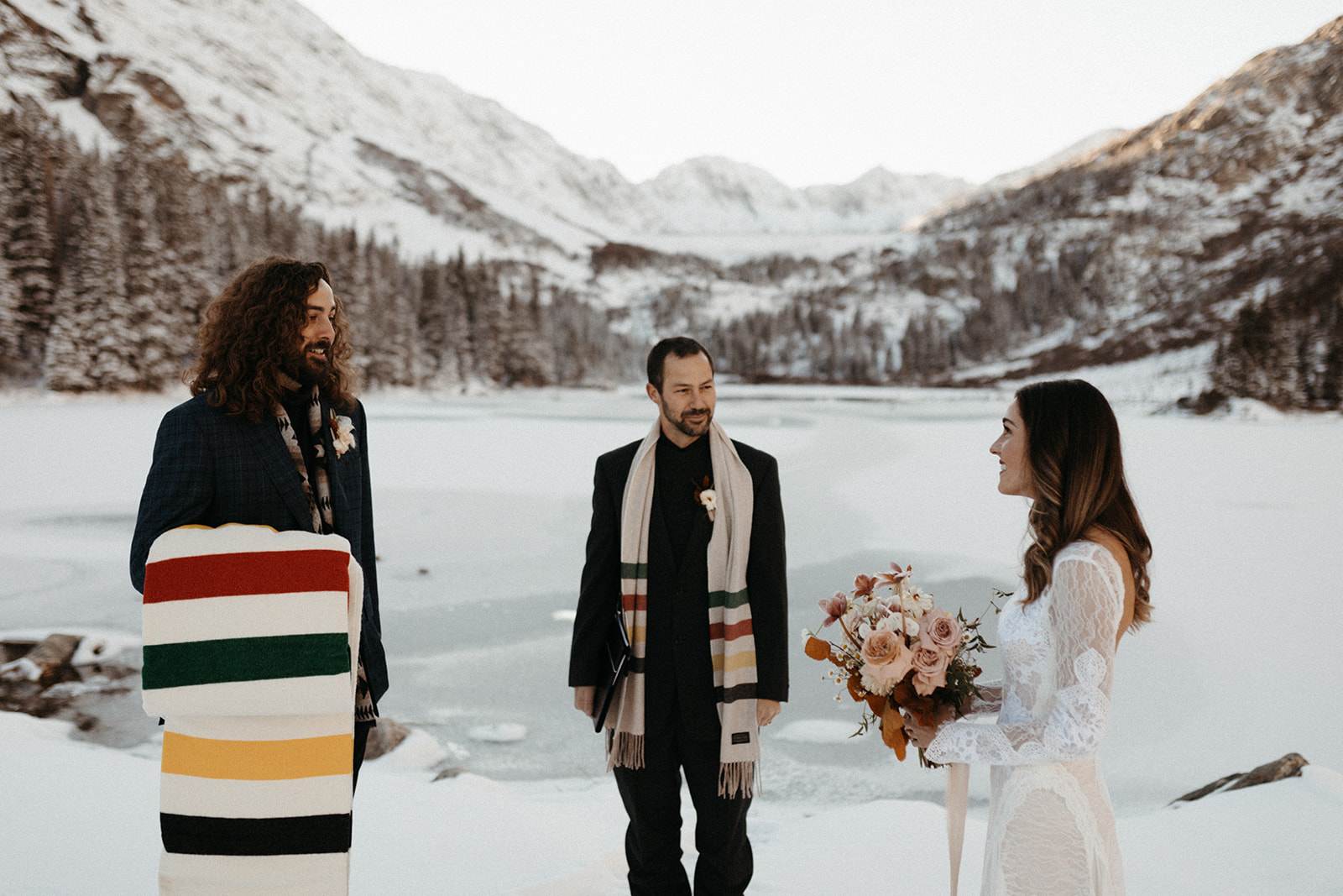 The groom, officiant, and bride. 