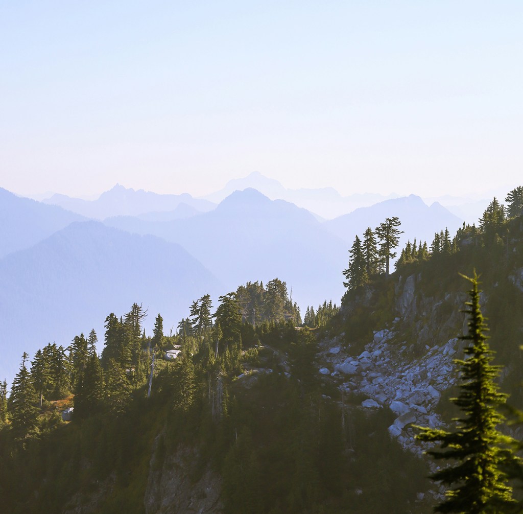 Misty shot of the Cascades range, part of the Cascade Volcanic Arc.
