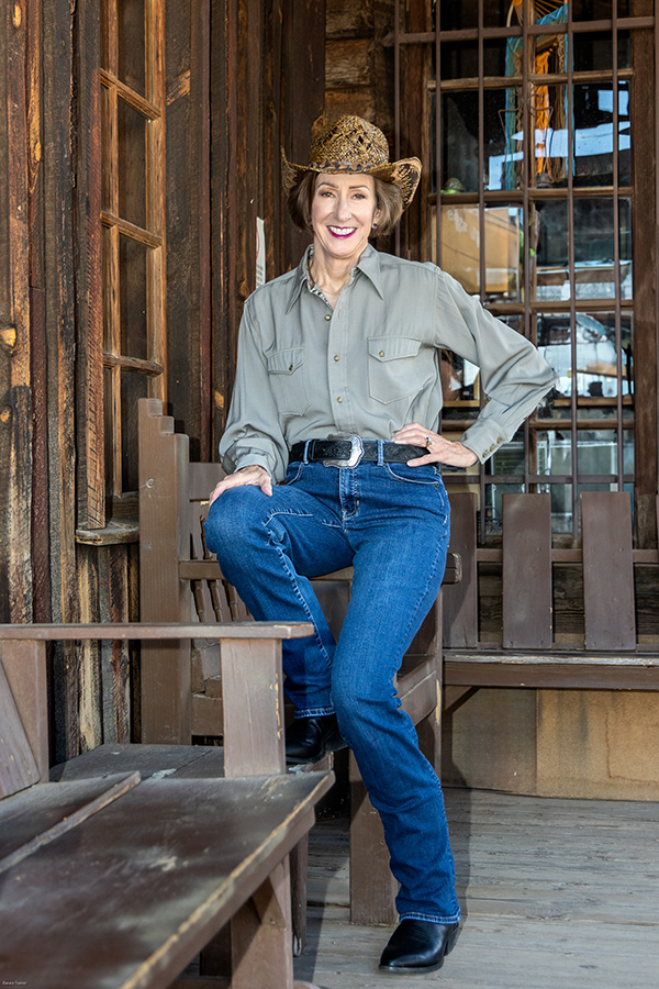 Rali Purleson in a Pendleton Gambler shirt and jeans. Let'er Buck!