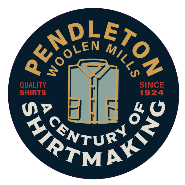 Round logo, Pendleton Woolen Mills, a Century of Shirtmaking"