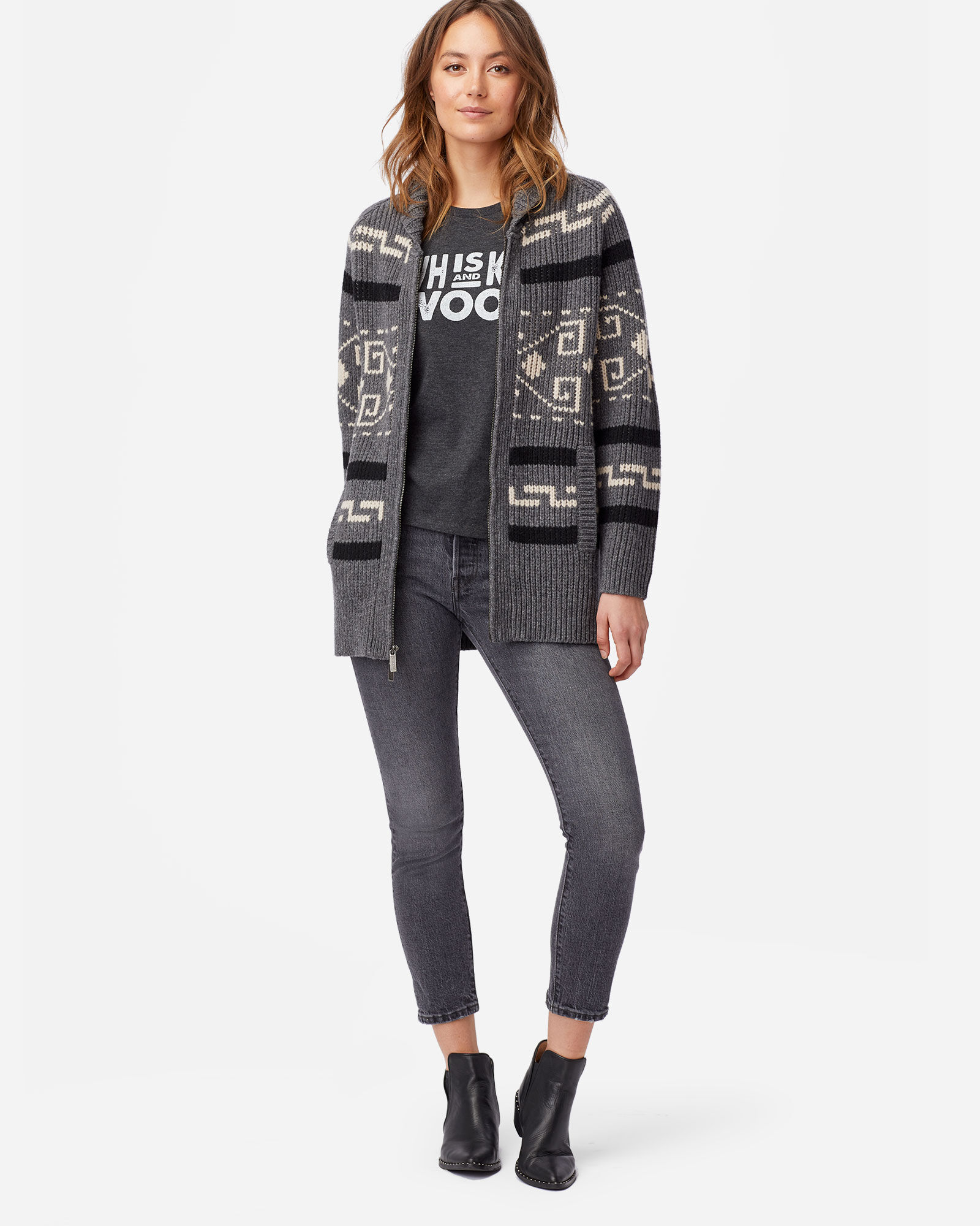 The Westerley for women in a charcoal, black and white version.