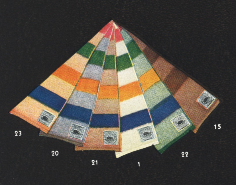 Early Pendleton catalog illustration showing all colors available in teh Yellowstone blanket